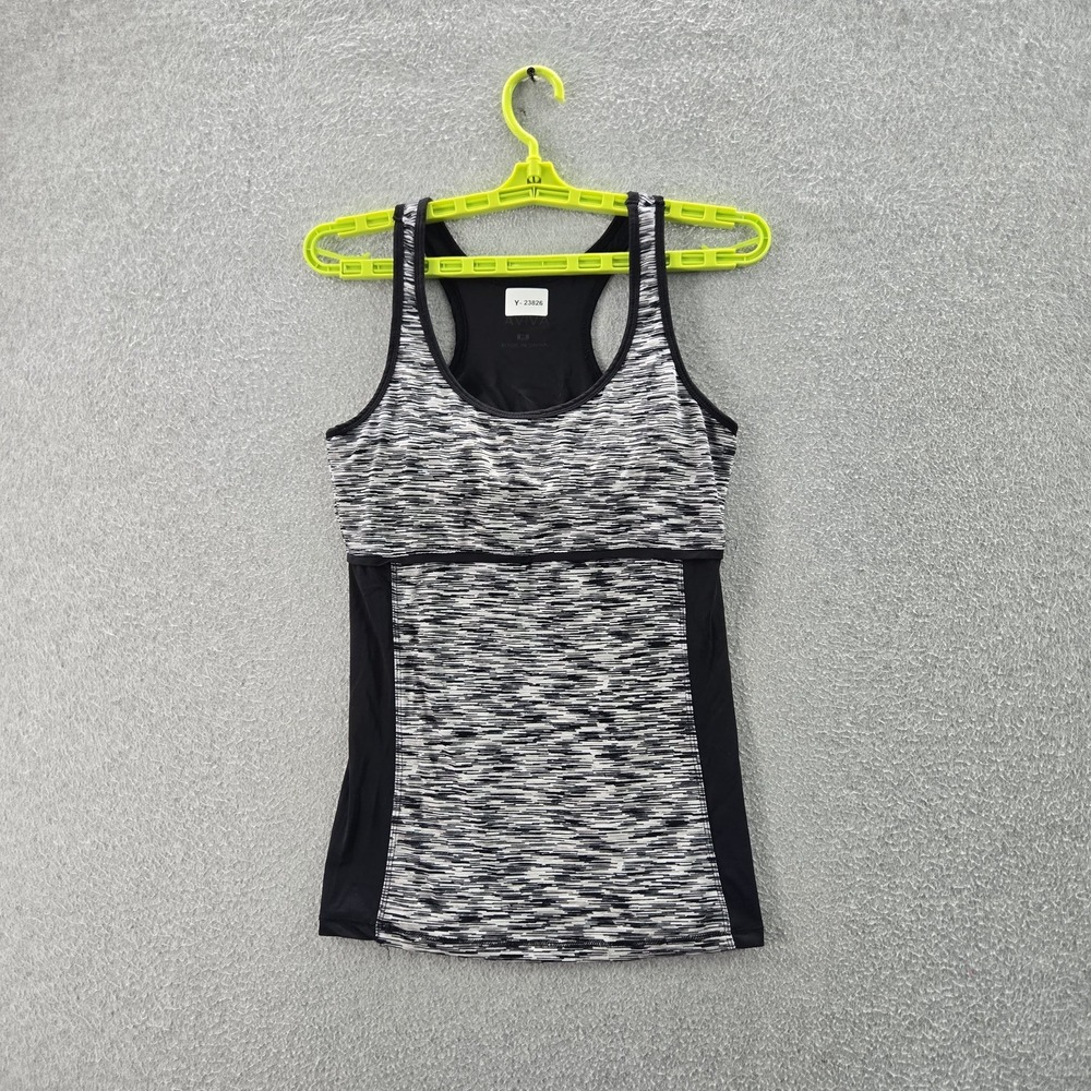 Avia Women Activewear Top M Black Geometric Racerback Tank Sleeveless‎